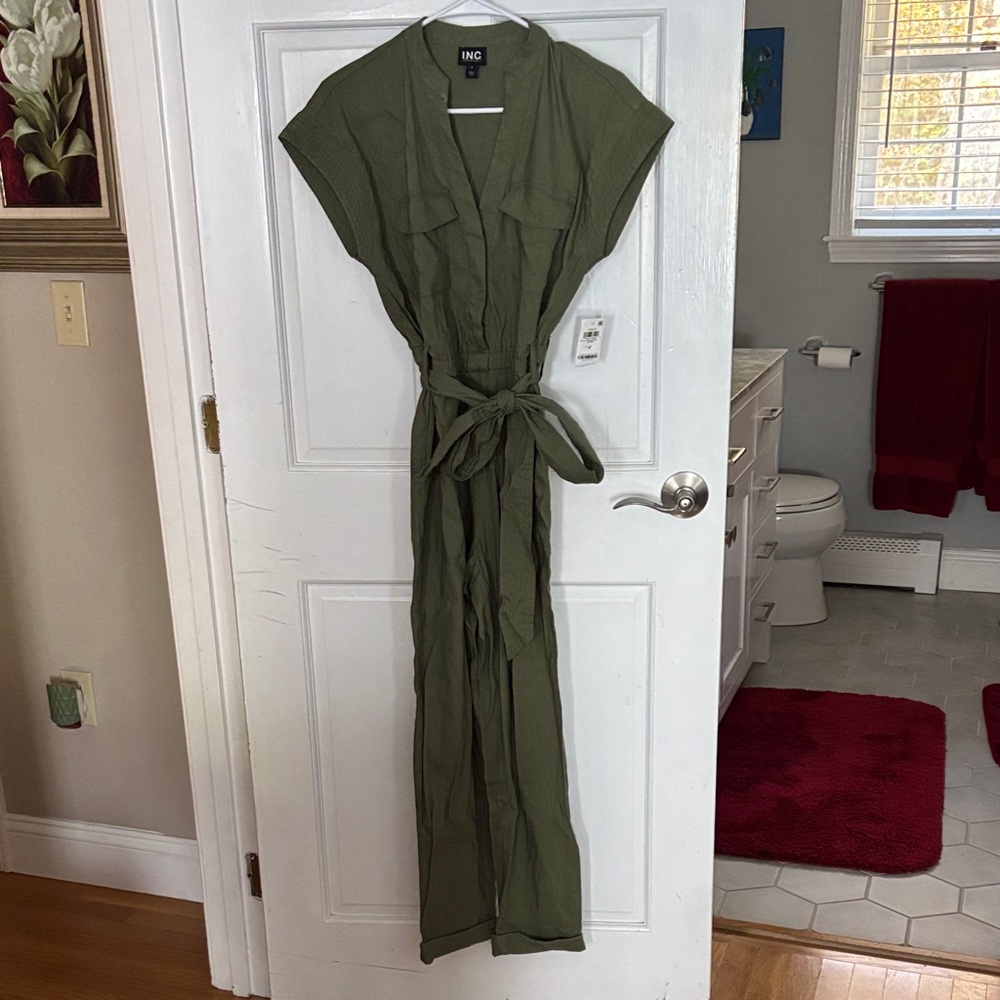 INC Olive Green utility Jumpsuit with Belt